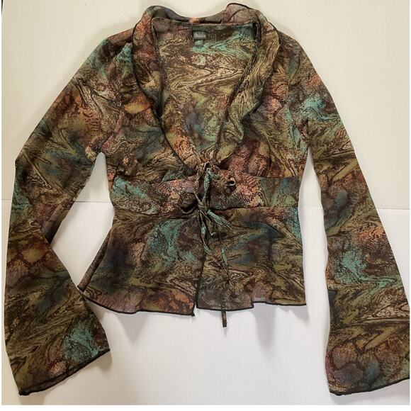 Wild Fable XS Sheer Mesh Tie Front Long Sleeve Blouse Boho Retro Y2K Top - Picture 3 of 5